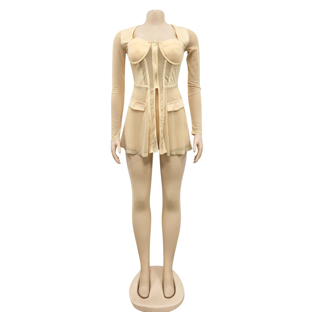 Designer Tracksuits Summer Mesh Two Piece Sets Women Outfits Sexy Sheer see through Long Sleeve Strapless Top and Shorts Night Club Wear Wholesale Clo