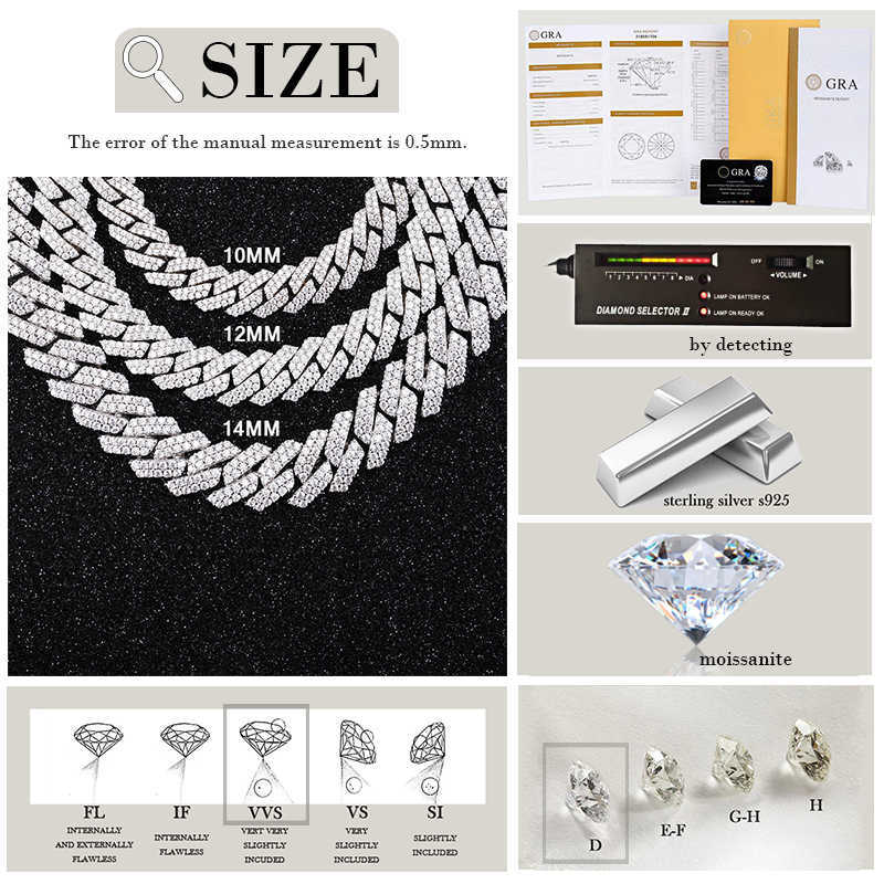 New Designer Necklace Necklaces Pass Dia Test 8-14Mm Wide Gra Moissanite Gold Sterg Sier Cuban k Chain For Men Hip Hop Chains