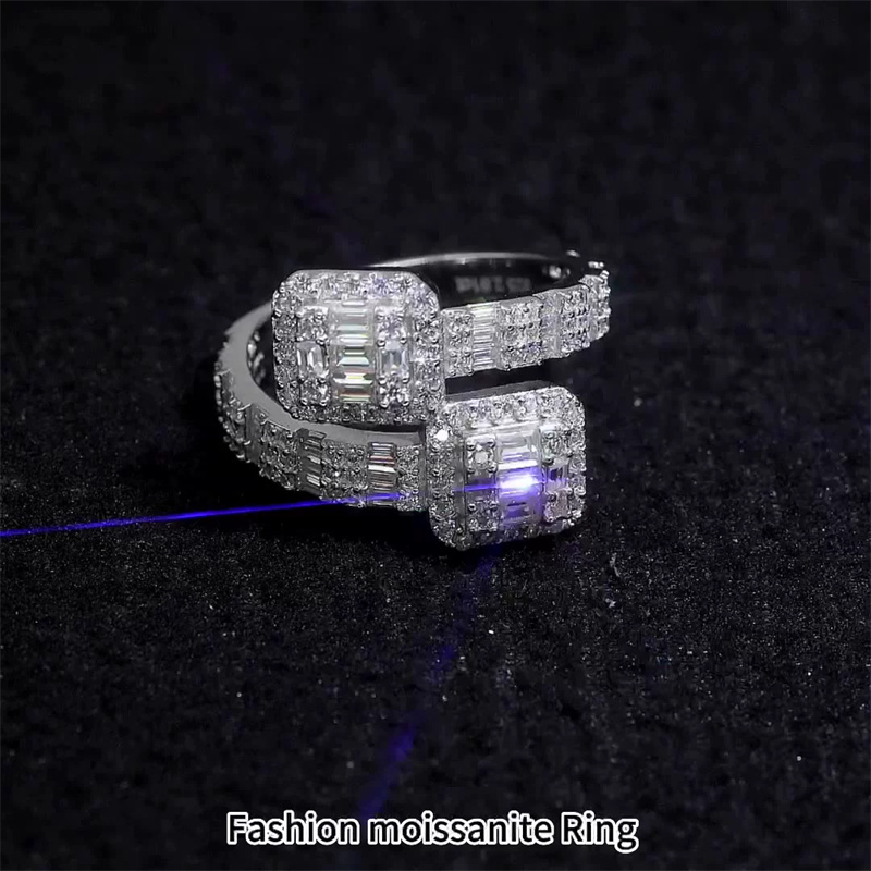 Passed Diamond Test S925 Sterling Silver Baguette Moissanite Ring for Men Women Party Wedding Nice Gift