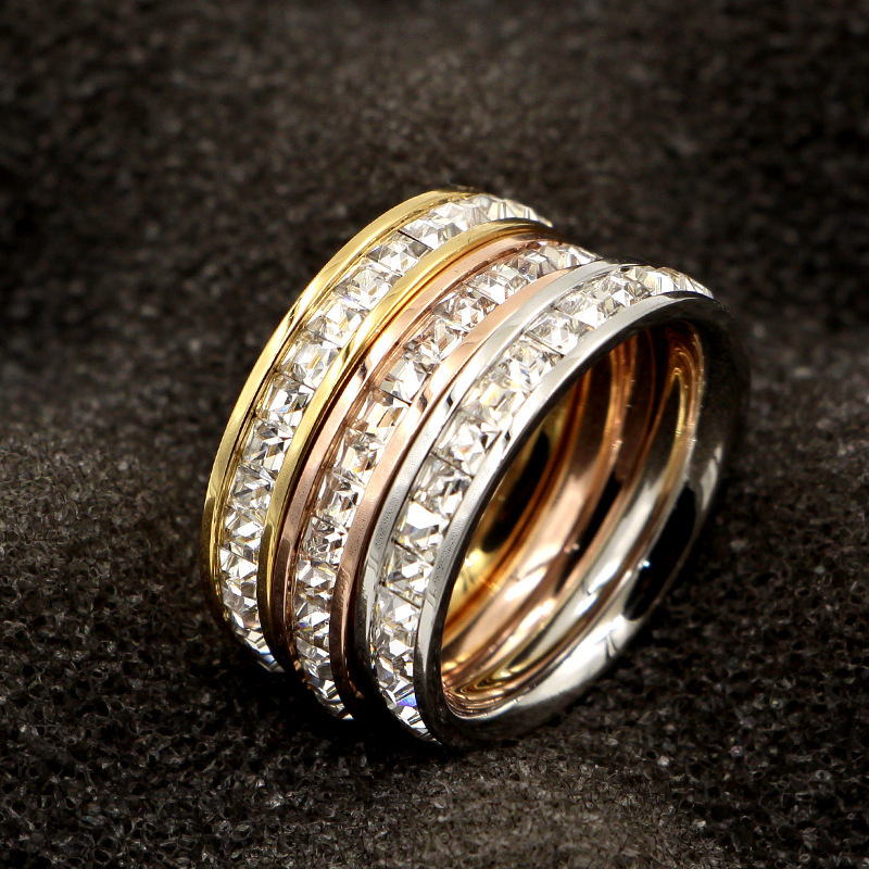 Titanium Stainless Steel Band Rings for Women Men jewelry Cubic Zirconia Rose Gold Sier Ring with CZ Dia Crystal Free shipping