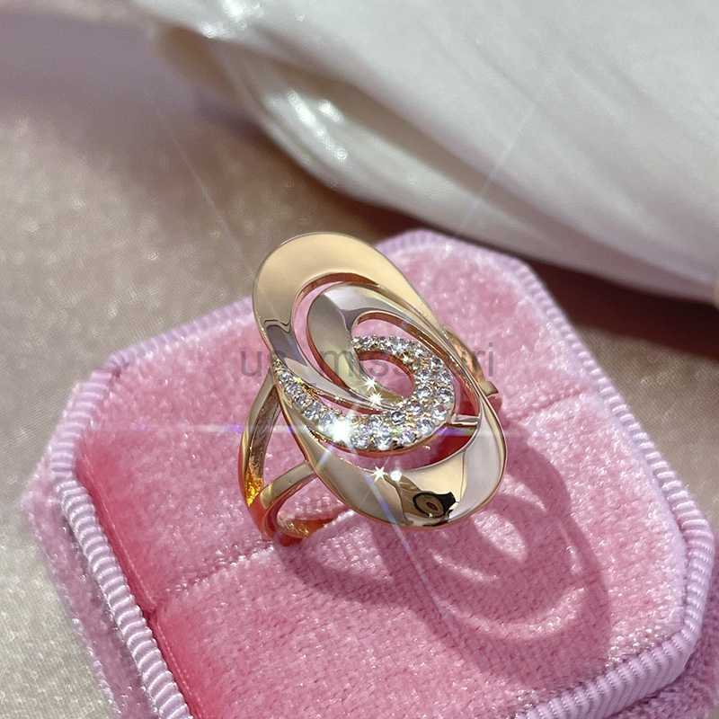 Band Rings New Fashion 585 Rose Gold Big Rings for Women Fine Daily Party Jewelry Unusual Geometry Natural Zircon Ring Wedding Jewelry J230531