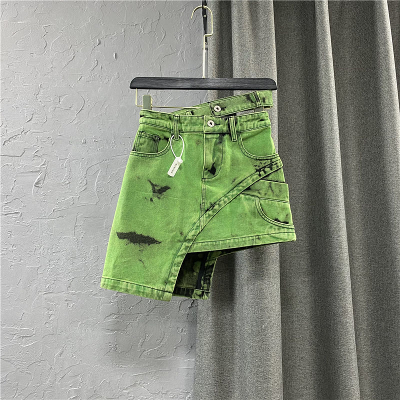 Skirts Asymmetric Sashes Tie Dye Streetwear Above Knee Denim Skirts Summer Botttom Skirts Fashion Y2k Women Jean Skirts High Waist 230530