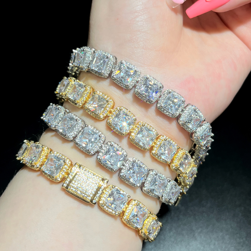 Gold Plated Sparking Cz Cluster Cubic Zirconia Tennis Chain Bracelet Iced Out Bling Cz Charm Hip Hop Jewelry Gifts
