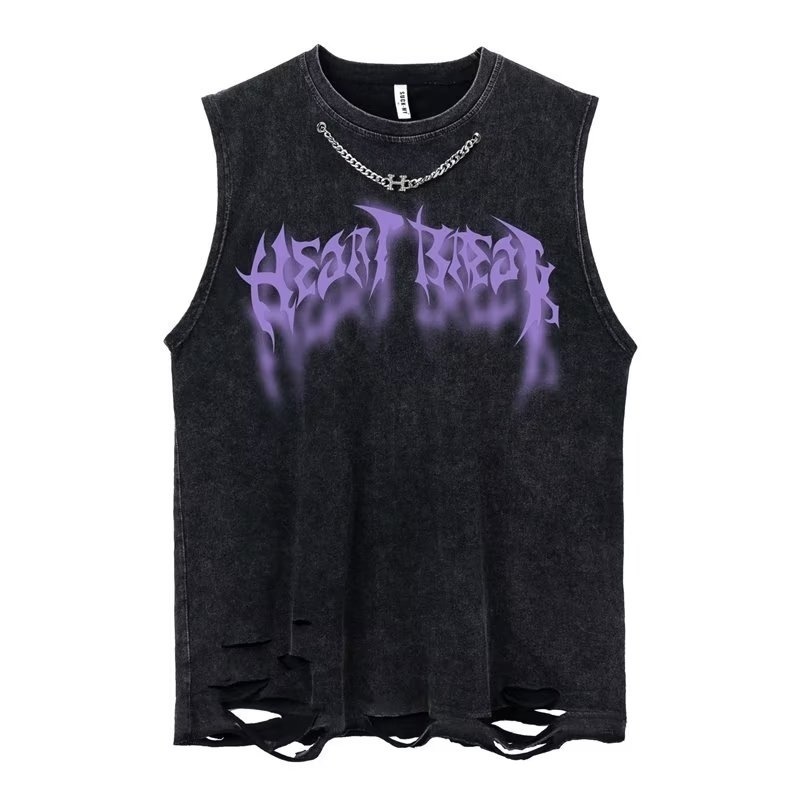 Men's Tank Tops Summer Men Fashion Washed Sleeveless Tshirts Hip Hop Letter Graphic Print Gothic Vests Streetwear Harajuku Cotton Tank Tops 23053