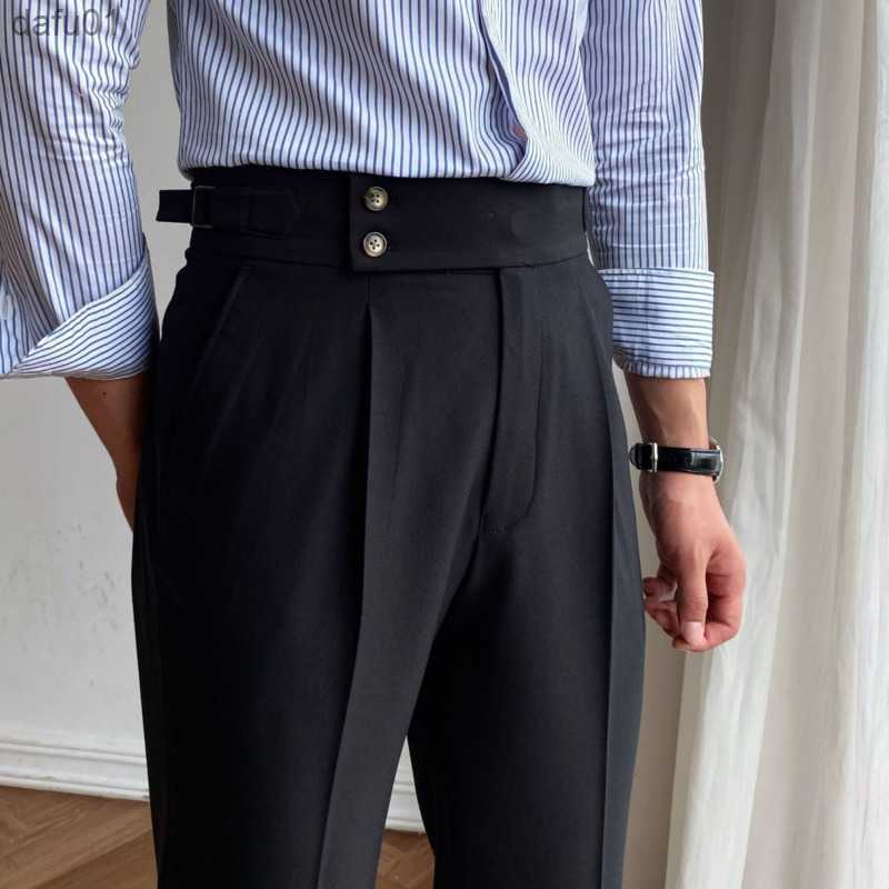Men's Pants British High Waist Straight Pants Men Social Trousers Pant Italian Mens Formal Pant Pantalones Hombre 2023 Dress Ankle Pants Men L230
