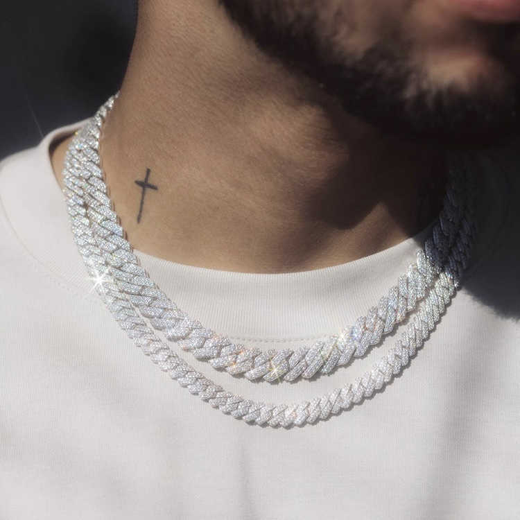 pass test 8-14mm wide GRA moissanite dia gold Sterg Sier cuban k chain for Men Hip Hop necklace Noble quality