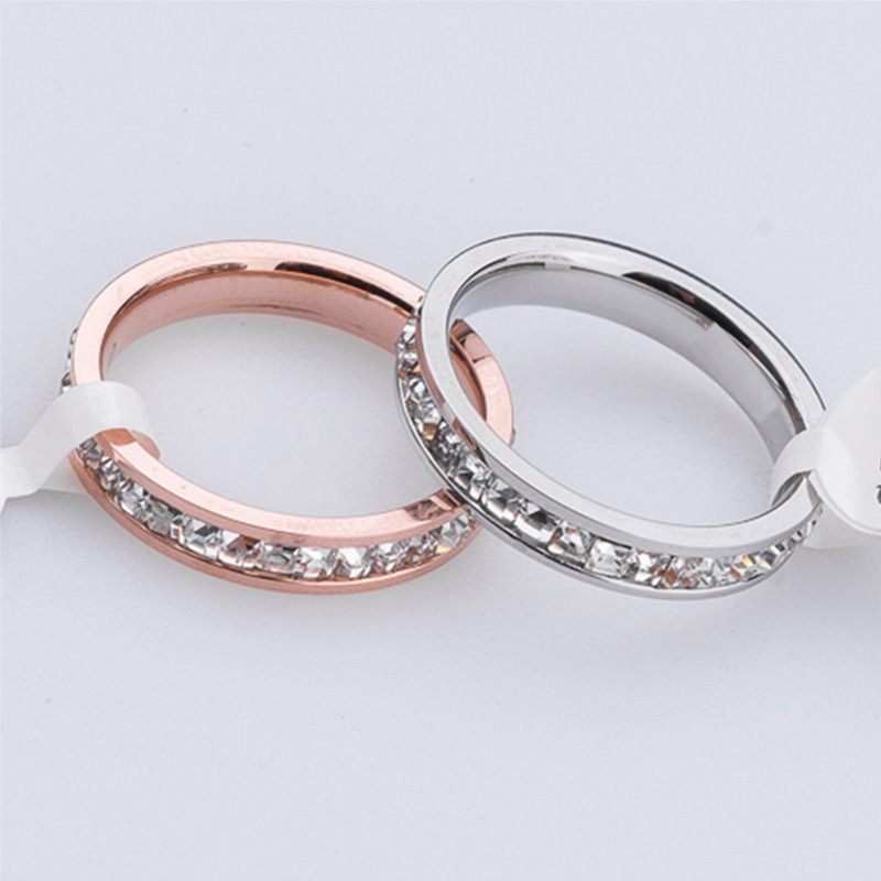 Titanium Stainless Steel Band Rings for Women Men jewelry Cubic Zirconia Rose Gold Sier Ring with CZ Dia Crystal Free shipping