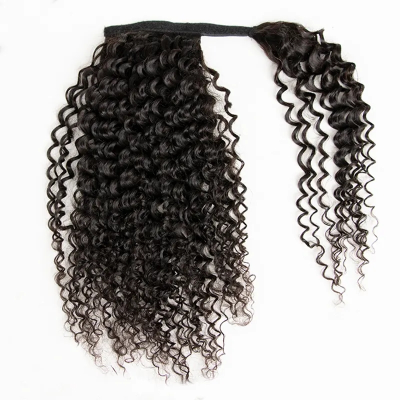 160g Wrap Around Ponytail deep Curly Ponytail Human Hair Ponytail Extensions Remy Brazilian Hair Ponytails hairpiece drawstring clip in pony tail hair