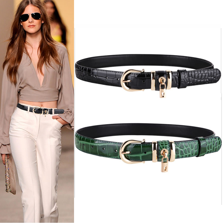 leather crocodile woman belt fashion accessories cute lock pendant for girls adjustable pin buckle 100cm 39 inch 3 ft black white green red