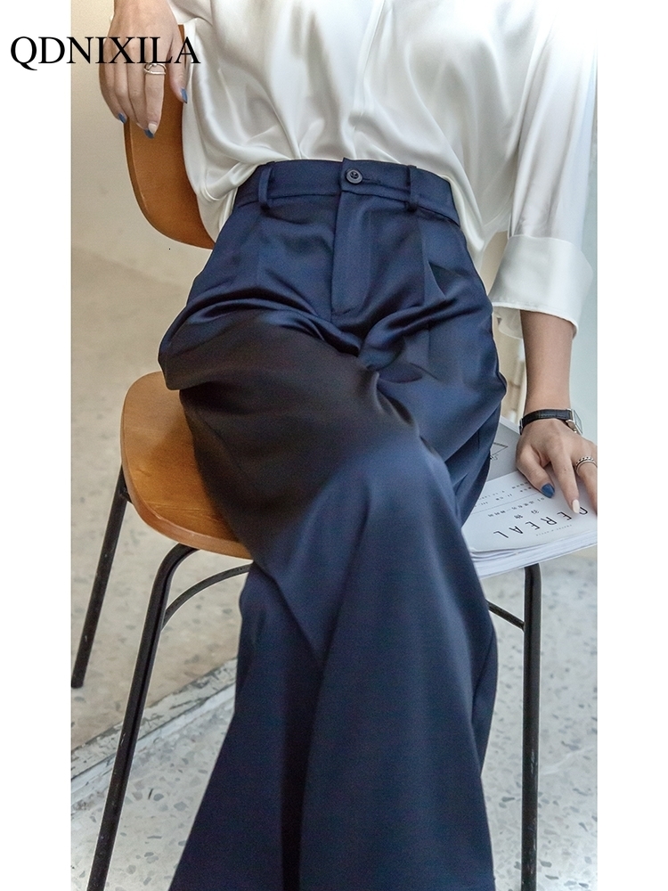 Womens Pants Capris Summer Silk Satin High Waist Casual Black Korean Fashion Wide Leg Suit for Women Trousers Oversize 230530