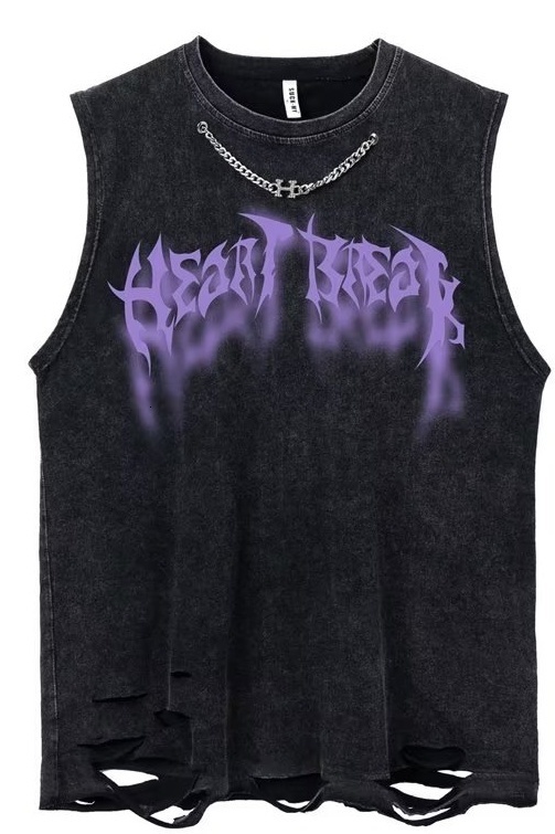 Men's Tank Tops Summer Men Fashion Washed Sleeveless Tshirts Hip Hop Letter Graphic Print Gothic Vests Streetwear Harajuku Cotton Tank Tops 23053