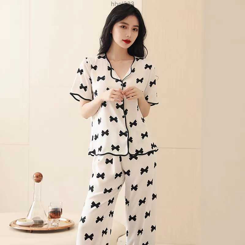 Ugx3 Mji2 B938 Women's Two Piece Pants Women's Pajamas Sets Woman Pajama Party Summer v Neck Design Suit Long Sleeve Trousers Set Home Clothes Sexy Satin Silk Pijamas, 10