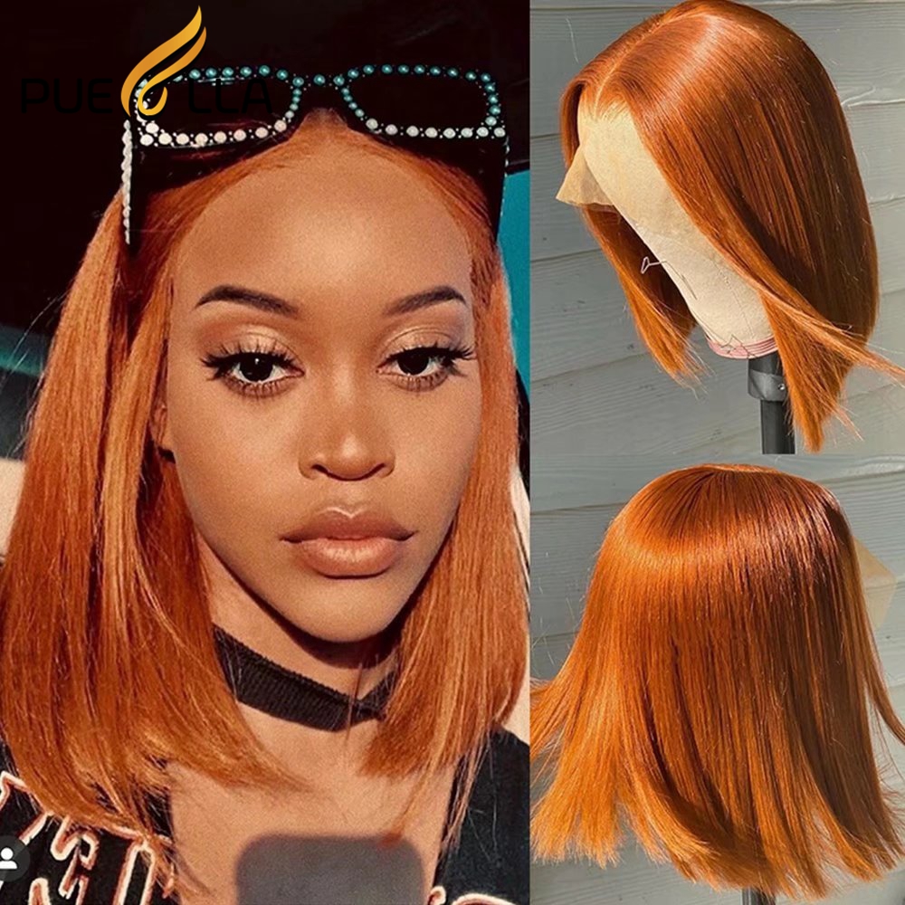 Free shipping Brown Color 13X4 Front Bob HD Transparent Lace Frontal Human Wigs Pre Plucked Baby Hair Short Synthetic Wig For Women