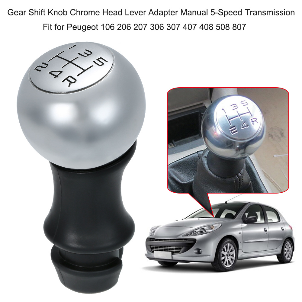 Stainless Steel Gear Shift Knob Chrome Head Lever Adapter 5-Speed Manual Transmission VTS Sports HandballFit for Peugeot 106 206 207 306 307 407 408 5