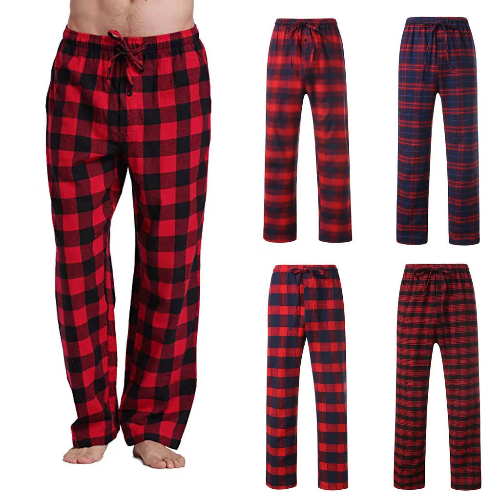 Men's Sleepwear Fashion Men's Casual Cotton Pajama Long Pant Soft Comfortable Loose Elastic Waistband Plaid Cozy Sleepwear Home Lounge Pants