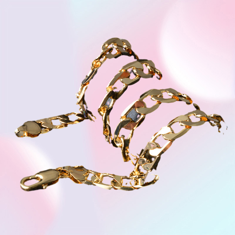 OMHXZJ Whole Personality Chains Fashion OL Woman Girl Party Wedding Gift Golds 8MM Figaro Chain 18KT Gold Chain Necklace