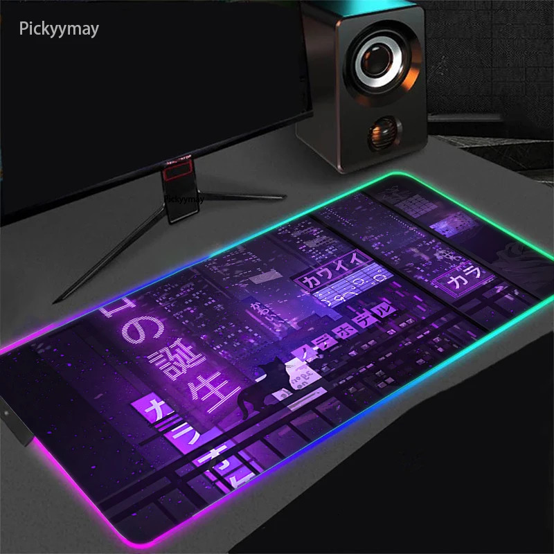 Mouse Pads Wrist Rests RGB Anime Pad Moon Landscape Table Mat 900x400 Desk Mats LED Lighting Laptop Kawaii Mousepad XXL Aesthetic Rug Backlight 231130