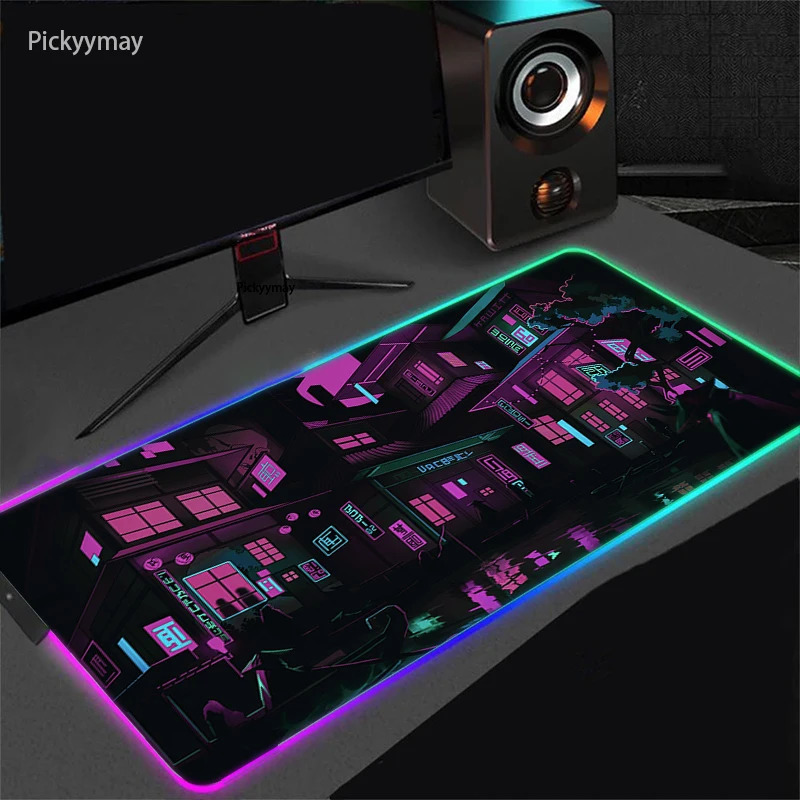 Mouse Pads Wrist Rests RGB Anime Pad Moon Landscape Table Mat 900x400 Desk Mats LED Lighting Laptop Kawaii Mousepad XXL Aesthetic Rug Backlight 231130