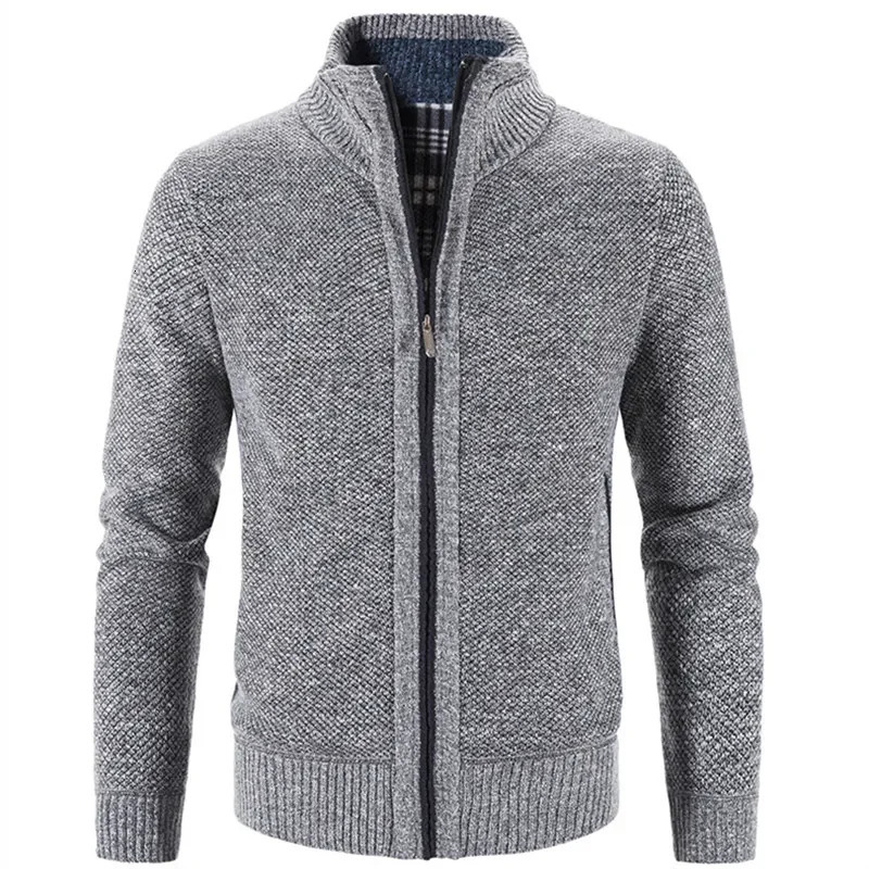 Men's Sweaters Autumn Winter Warm Knitted Cardigan Men Fleece Zipper Stand Neck Jackets Slim Fit Thick Sweatercoat 231130