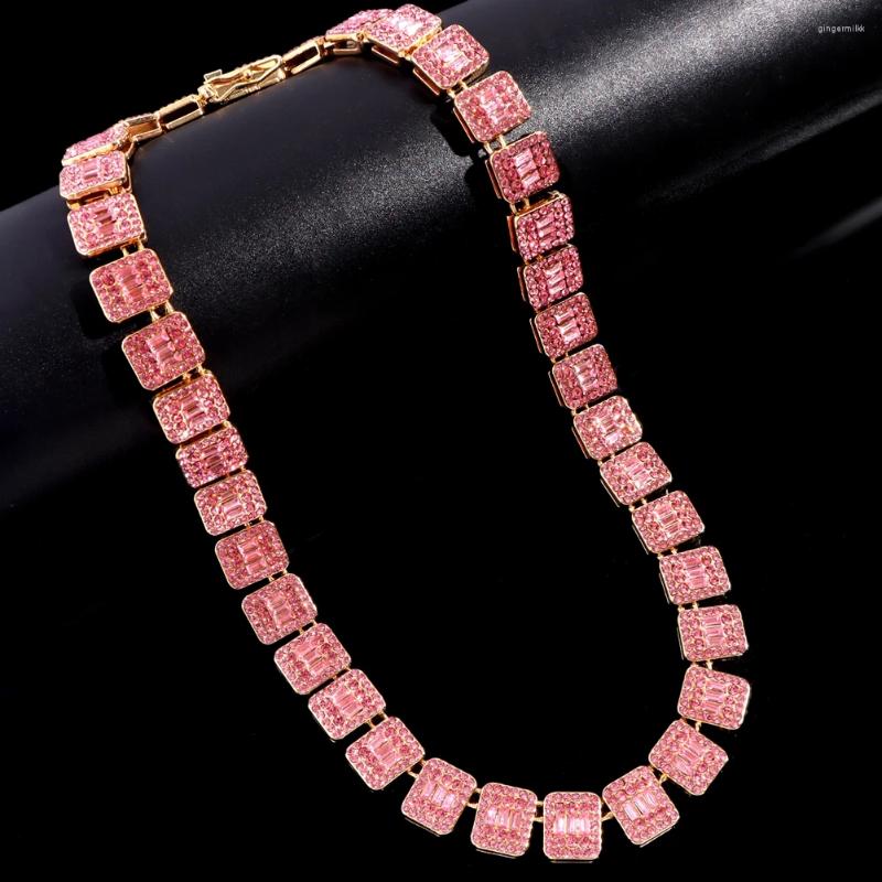 Chains 13mm Iced Out Baguette Pink Tennis Chain Necklace Bracelet For Women Men Paved Bg Square Crystal k Necklaces Hip Hop Jewelry Gift