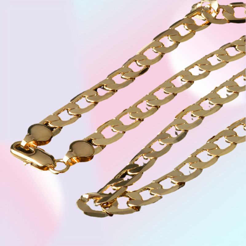 OMHXZJ Whole Personality Chains Fashion OL Woman Girl Party Wedding Gift Golds 8MM Figaro Chain 18KT Gold Chain Necklace