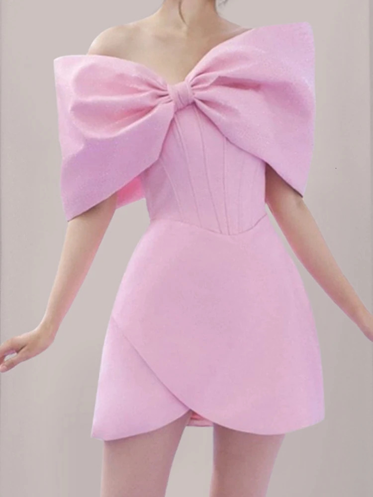 Basic Casual Dresses DEAT Fashion Women's Dress Solid Slash Neck Raglan Sleeve Gauze Patchwork Bow Mini A-line Dresses Female Summer 17A2388 2311