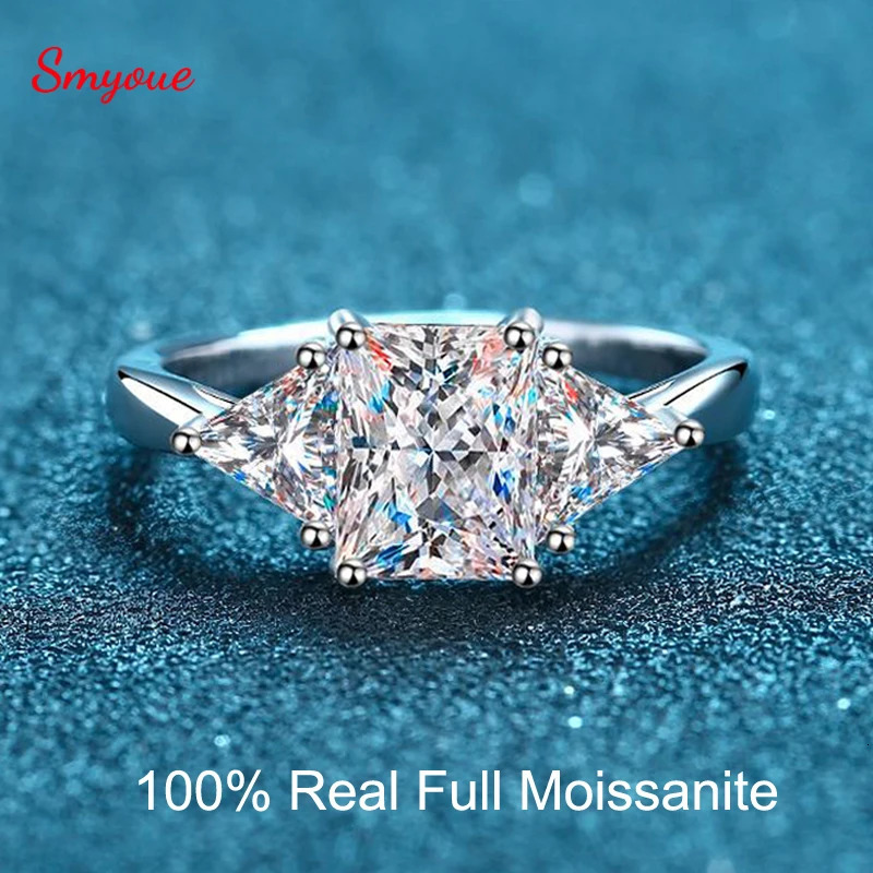 Wedding Rings Smyoue Radiant Cut 3ct Full Moissante for Women Lab Grown Diamond Promise Band Plated Platinum Marriage GRA 231130