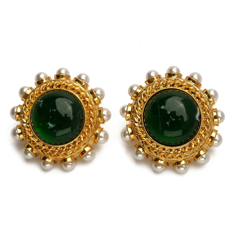 Charm French Women Vintage Green Glass Elegant Medieval Court Style Earrings 231130
