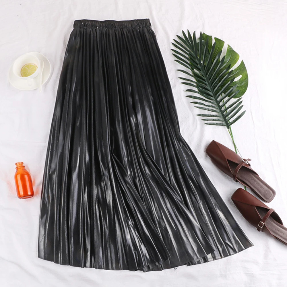 Two Piece Dress Elegant Women Midi Skirt VD1824 High Waist Black Silver Gold Solid Color Pleated 231201