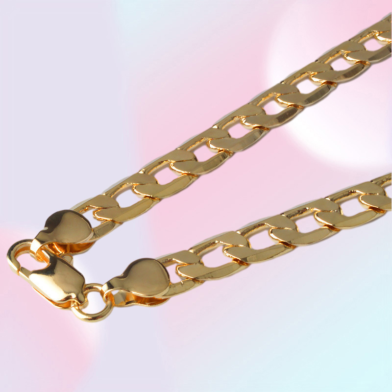 OMHXZJ Whole Personality Chains Fashion OL Woman Girl Party Wedding Gift Golds 8MM Figaro Chain 18KT Gold Chain Necklace