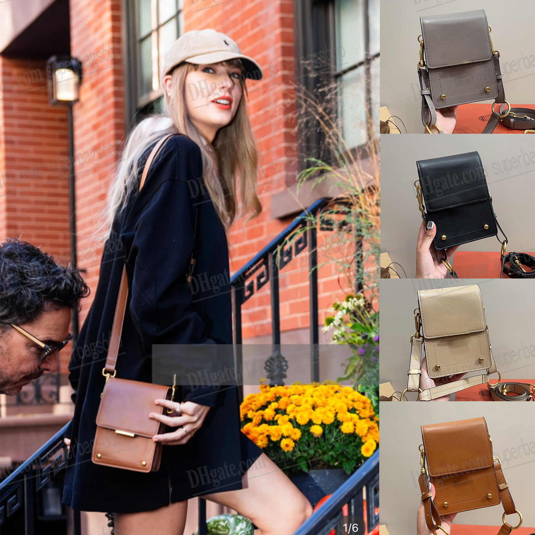 Designer Shoulder Bags Luxury Women Mobile Phone Bag Texture Metal Buckle Multifunctional Wallets Brown White Leather Handbag Tote