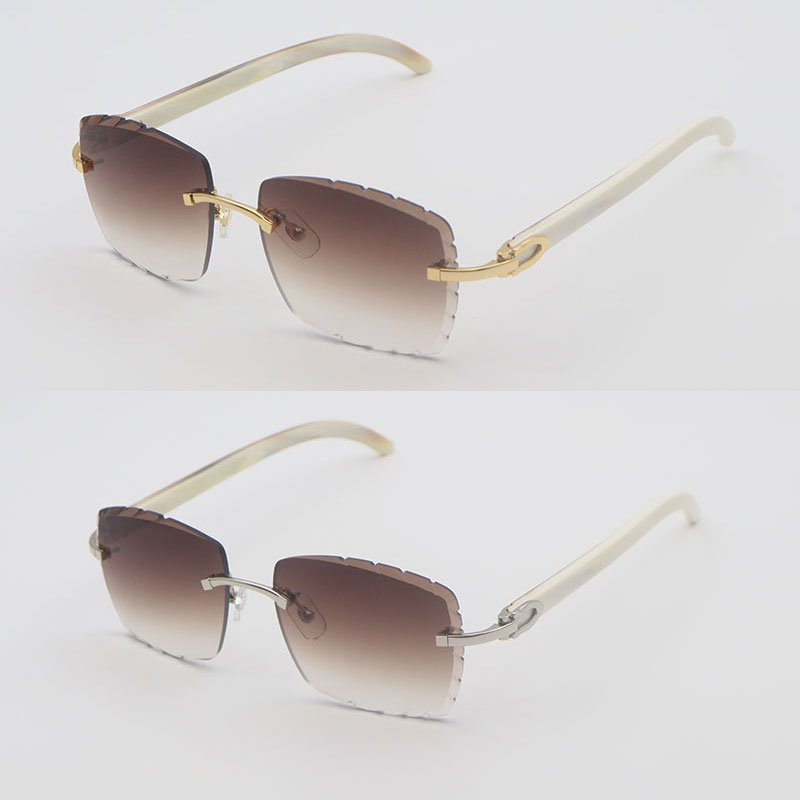 Luxury Rimless Sunglasses Mens occhiali da sole women Designer Large Square Original White Genuine Natural Horn Sun Glasses Frames for Diamond Cut Lens Size 58mm