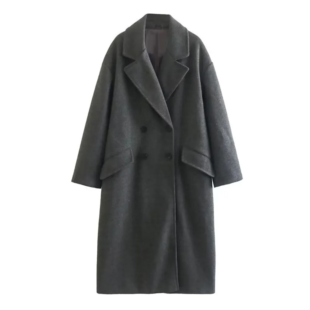 Women's Wool Blends PB ZA AutumnWinter Women's Unisex Mid Length Double Breasted Windbreaker Woolen Coat 231130
