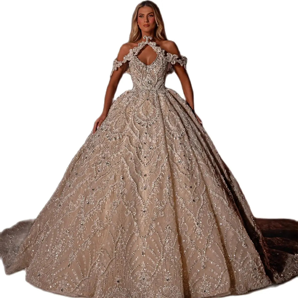 Luxury Crystal Ball Gown Wedding Dress Bridal Gowns Off The Shoulder Lace Beaded Plus Size Vestido De Novia