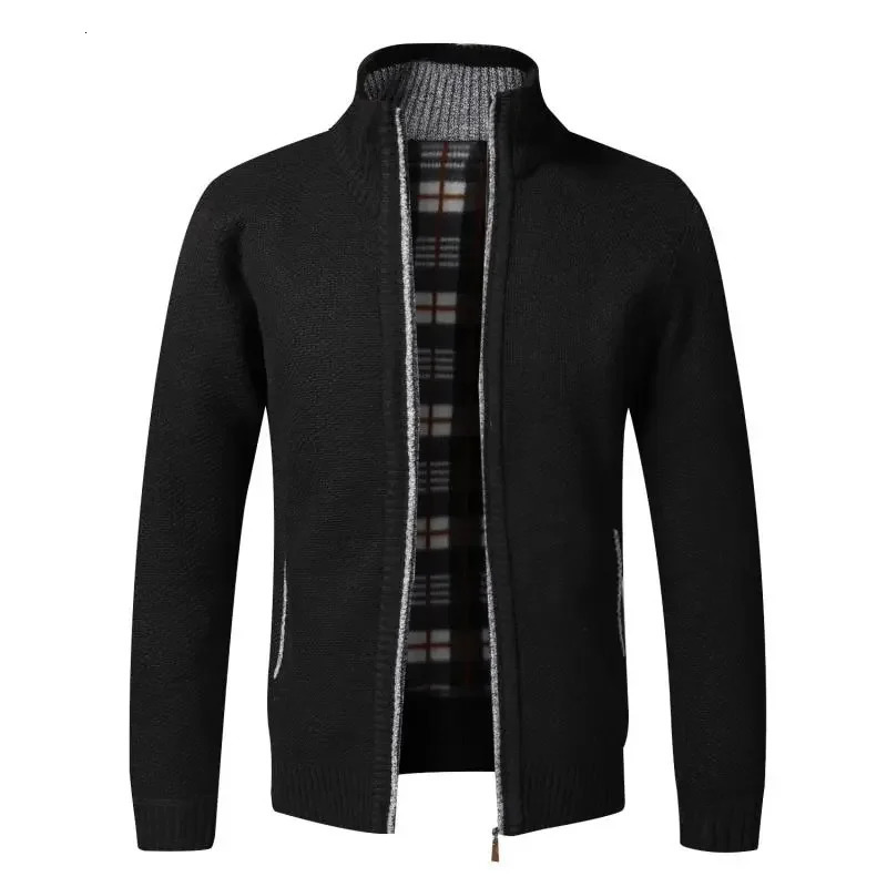 Men's Sweaters Autumn Winter Warm Knitted Cardigan Men Fleece Zipper Stand Neck Jackets Slim Fit Thick Sweatercoat 231130
