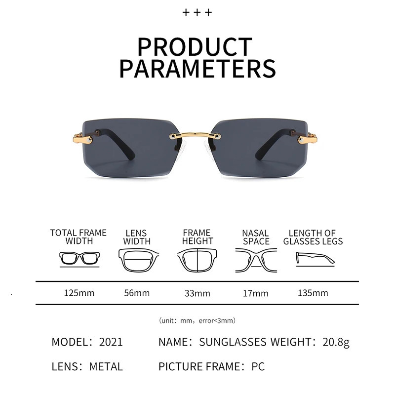 Sunglasses Frames XJiea Rectangular Rimless Fashion Men Outdoor Sun Glasses Summer Women Decorative Eyewear Shopping Drive to Wear 231130