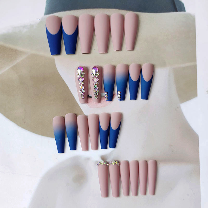 False Nails Nail piece super long ballet nail charm dark blue frosted diamond wearing armor 230515