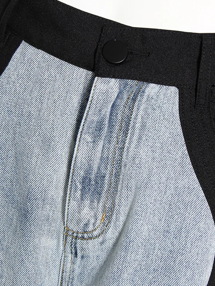 Women's Jeans DEAT Fashion Women's Jeasn High Waist Black Blue Wave Spliced Straight Tube Wide Leg Denim Pants Autumn 17A2517 231130