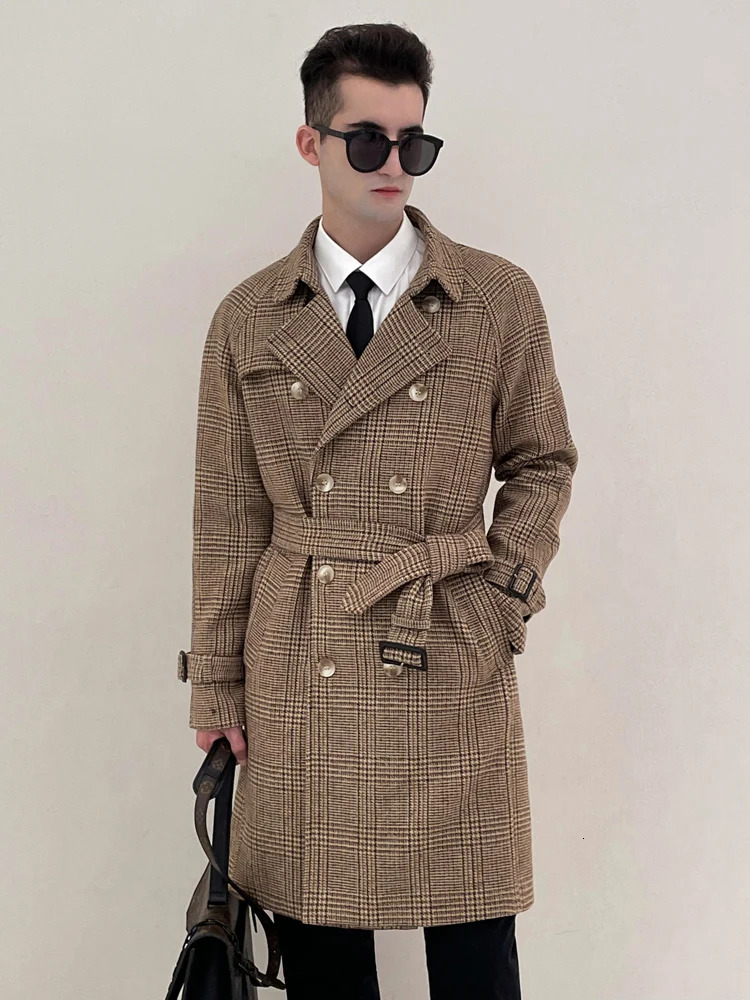 Men's Wool Blends Classic wool plaid coat for men with double breasted British fashion thickened insulation detachable down jacket 231130