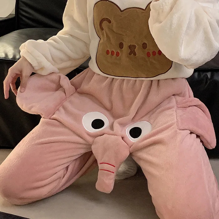 Women s Pants Autumn And Winter Funny Cute Couple Pajama With A Ringing Elephant Trunk 231201