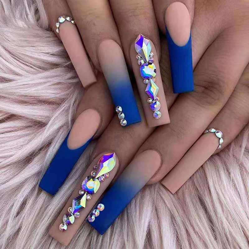 False Nails Nail piece super long ballet nail charm dark blue frosted diamond wearing armor 230515