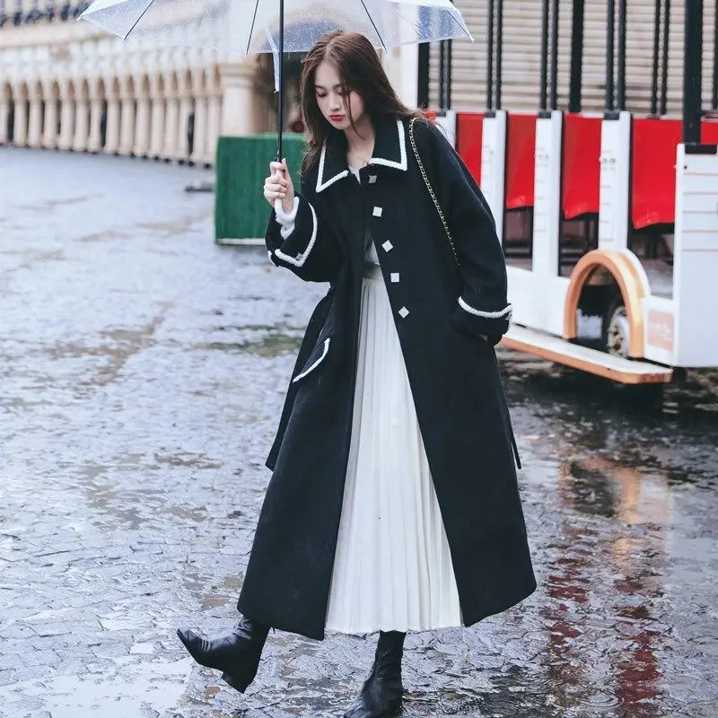 Women Blends 2023 Autumn Winter Thickened Insulation Mid Length High End Temperament Korean Version Loose Slim Fit Woolen Coat 231130