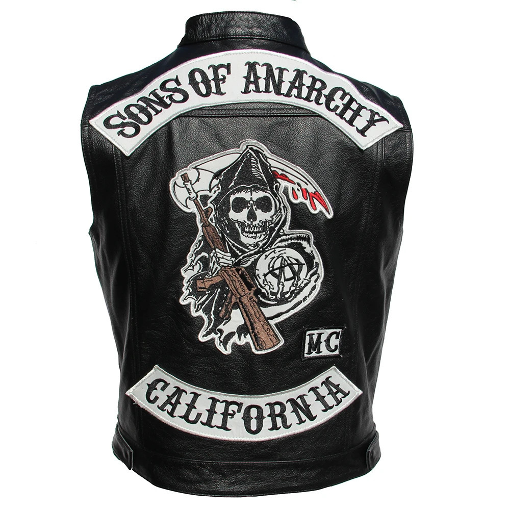 Men's Vests Embroidery Motorcycle Biker Leather Vest Men Genuine Sleeveless Jacket Real Cowhide Club Riding 6XL 231130