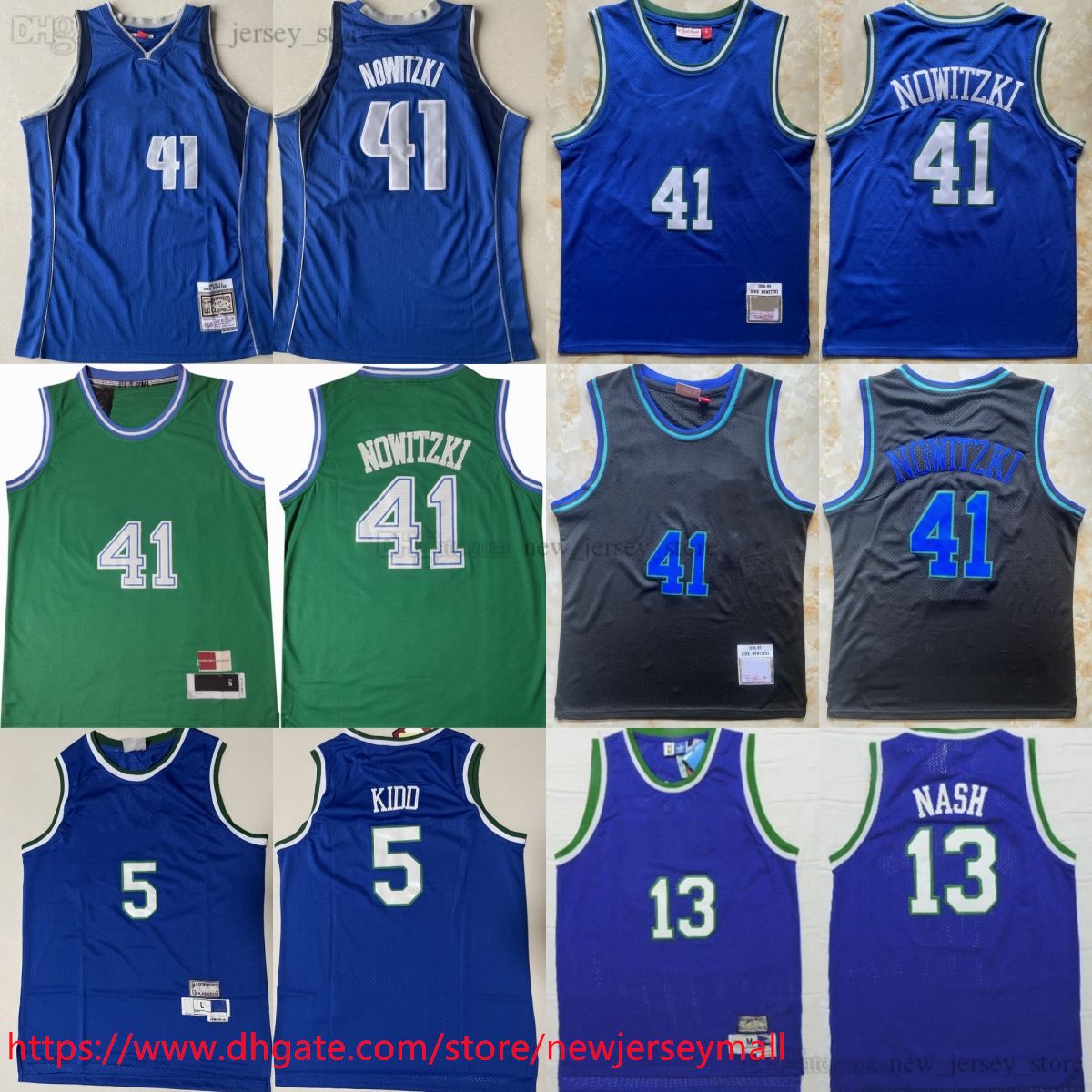 Classic Retro 2010-11 Dirk Basketball 41 Nowitzki Jerseys Classic Vintage Stitched 13 Steve Nash Jason Kidd Jerseys Retro Breathable Sports Shirts 1998-99 Blue