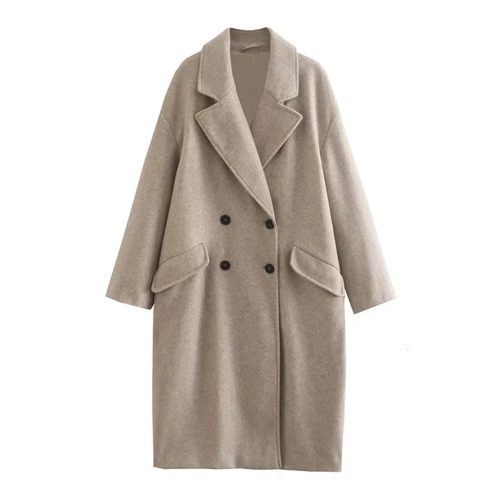 Women's Wool Blends PB ZA AutumnWinter Women's Unisex Mid Length Double Breasted Windbreaker Woolen Coat 231130
