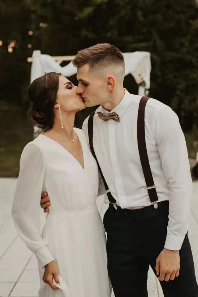 2024 Simple A-line Boho Wedding Dress V-neck Long Sleeves Chiffon Bridal Party Gowns Custom Made Summer Beach Vestidos De Novia