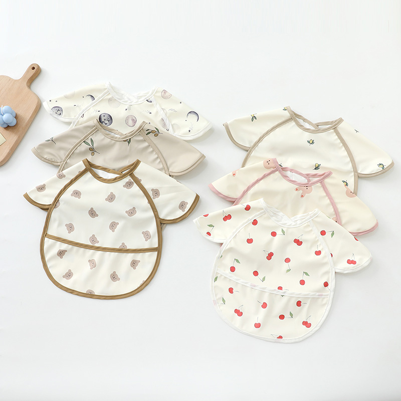 Baby PU Waterproof Bibs Cartoon Print Eating Clothes Super Soft Dirt Proof Feeding Burp Cloths Sleeveless