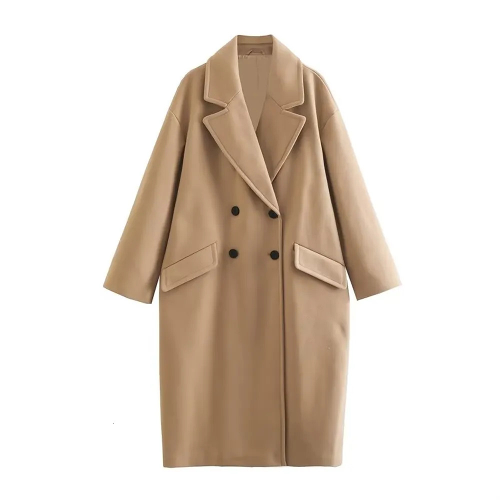 Women's Wool Blends PB ZA AutumnWinter Women's Unisex Mid Length Double Breasted Windbreaker Woolen Coat 231130
