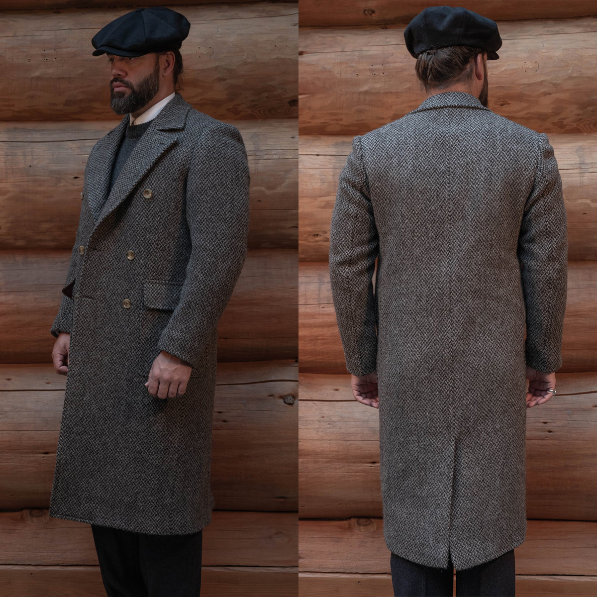 Retro Men Gray Overcoat Blazer Notch Lapel Double Breasted Wedding Tuxedos Coats Only One Jacket