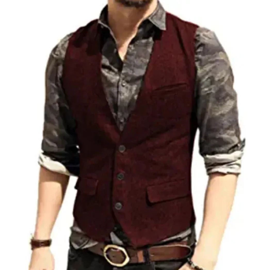 Men's Vests Black Flip Pocket Men Suit Vest V Neck Jacket Herringbone Tweed Business Waistcoat Wedding Groomman Clothing Victorian Steampunk 2311
